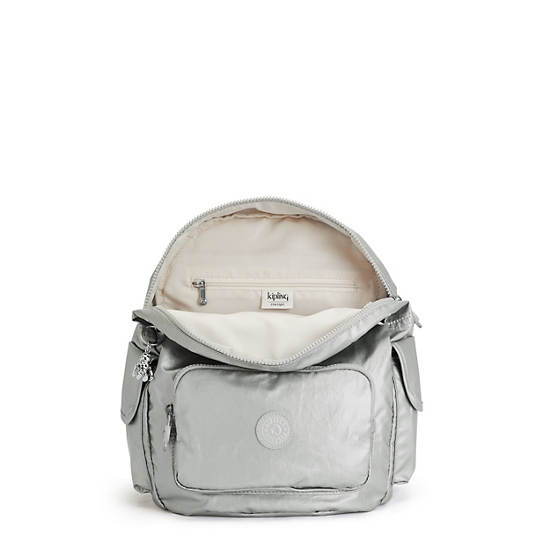 Kipling City Pack Small Metallic Rugzak Zilver | BE 1514KO